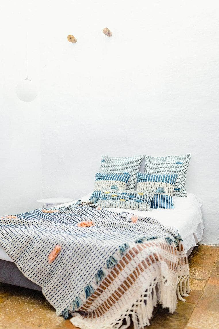 Organic Cotton Indigo & Apricot Throw