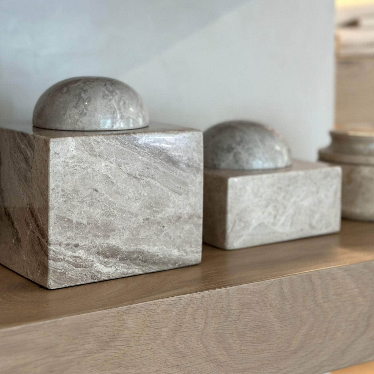 Taj Box: Large Cubed Storage Box in Oyster Italian Marble