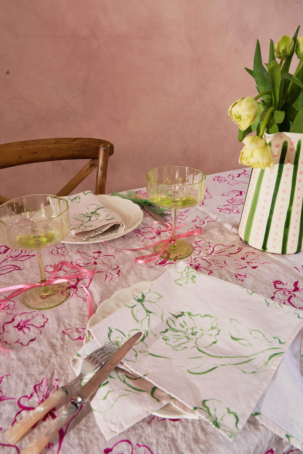 Wild Bloom Pink Linen Tablecloth