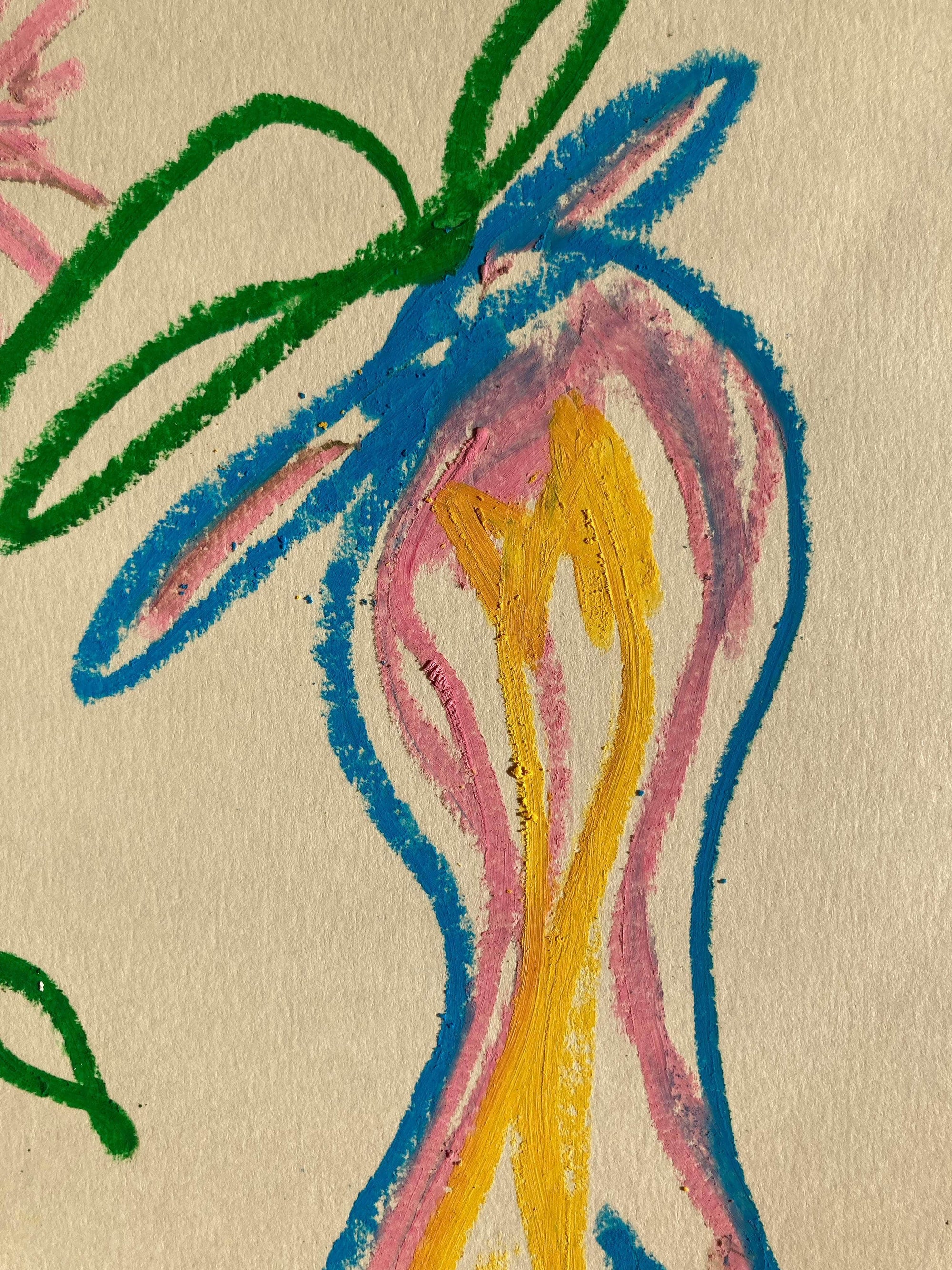 Pink, Yellow & Blue Floral | Original Painting A3