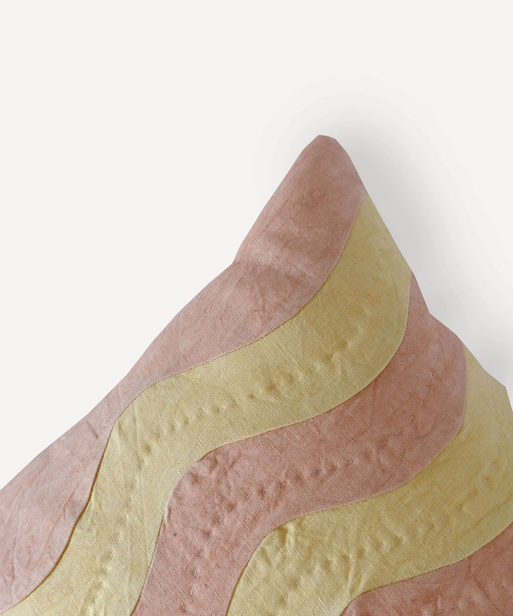 Square Lemon Yellow & Taupe Waves Cushion