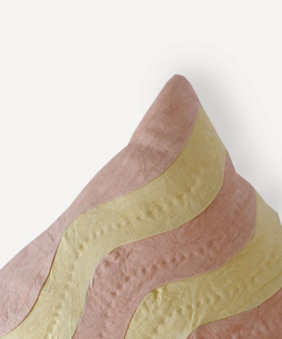 Square Lemon Yellow & Taupe Waves Cushion
