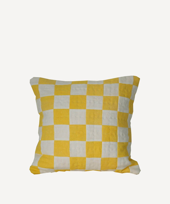 Square Chequered Cushion in Yellow