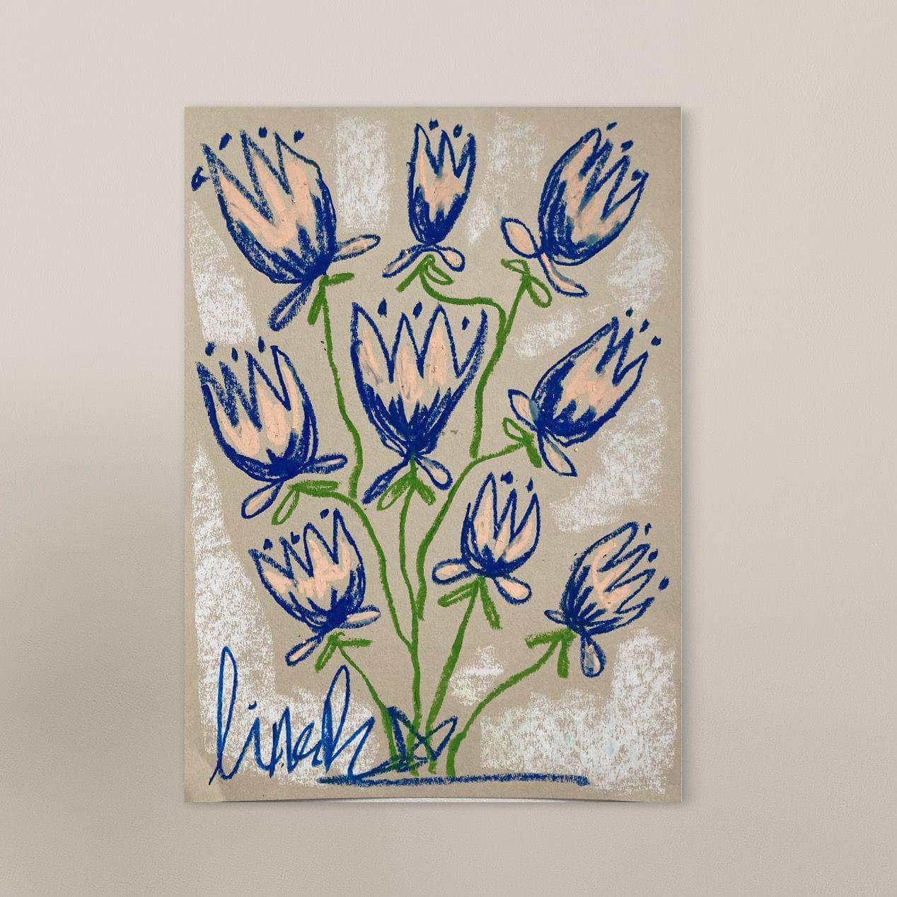 Pink + Blue Floral | Original Painting A3