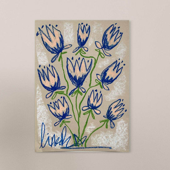 Pink + Blue Floral | Original Painting A3