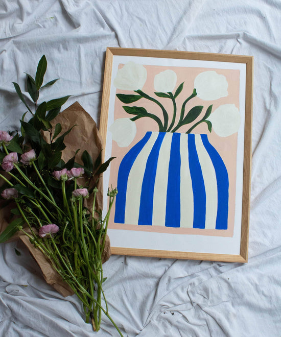 Big Blue Stripe vase- Original painting