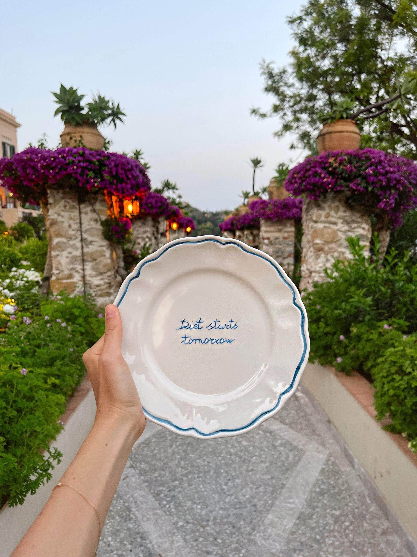 Ceramic "Diet Starts Tomorrow" Scalloped Plate | Set of 6