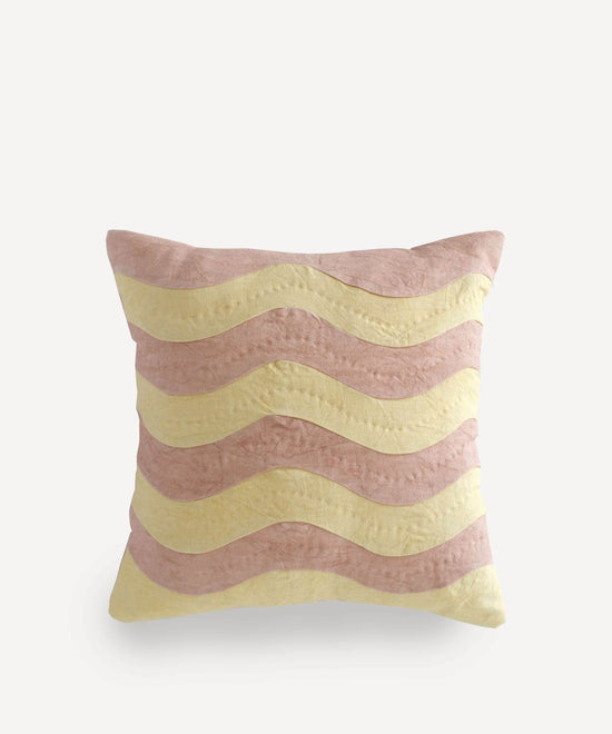 Square Lemon Yellow & Taupe Waves Cushion