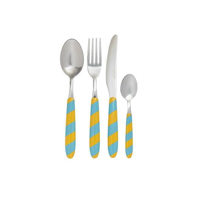 Blue & Yellow Striped Cutlery | Set of 4