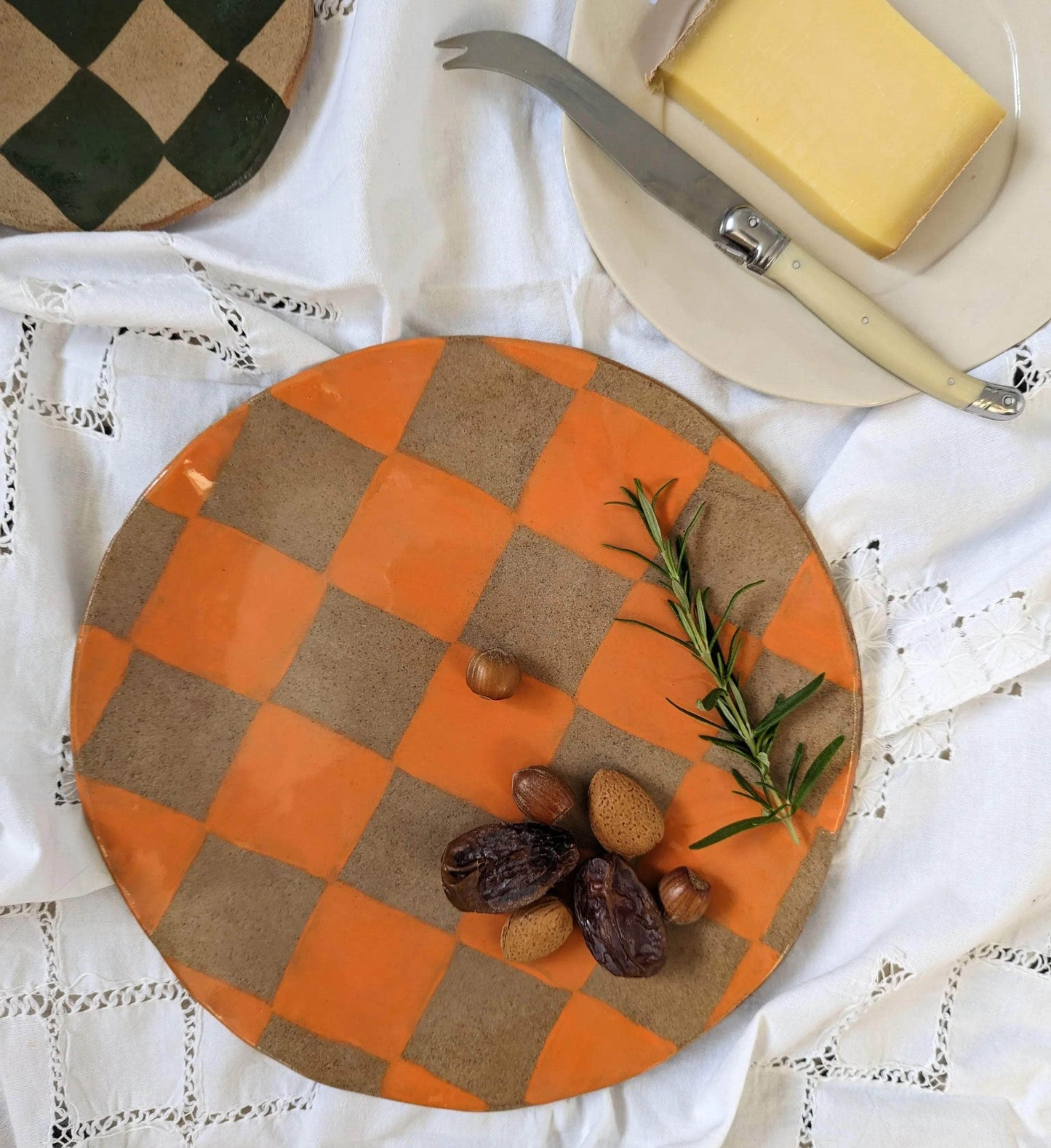 Orange Check Serving Platter