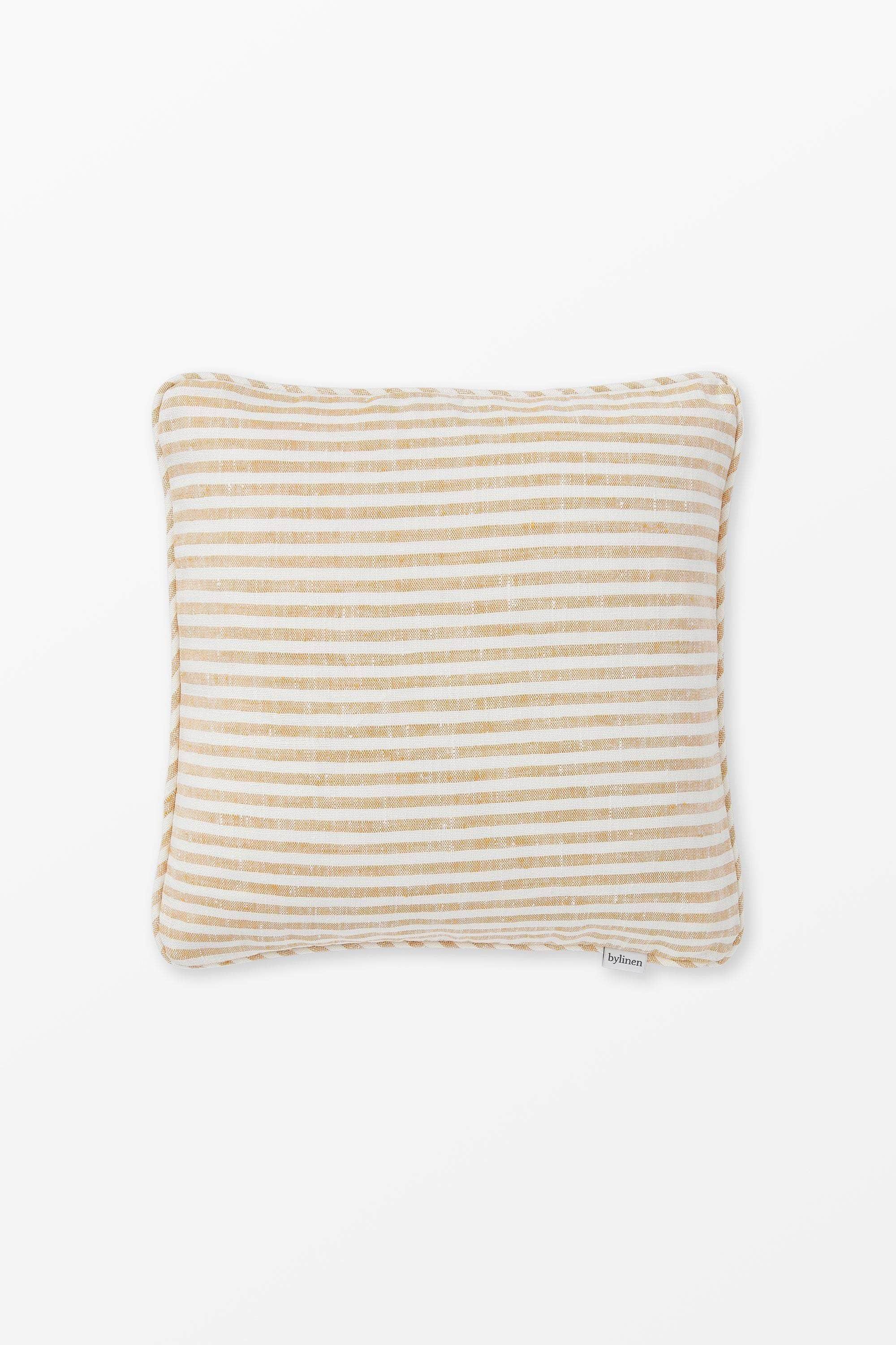Yellow + White Striped Linen Cushion