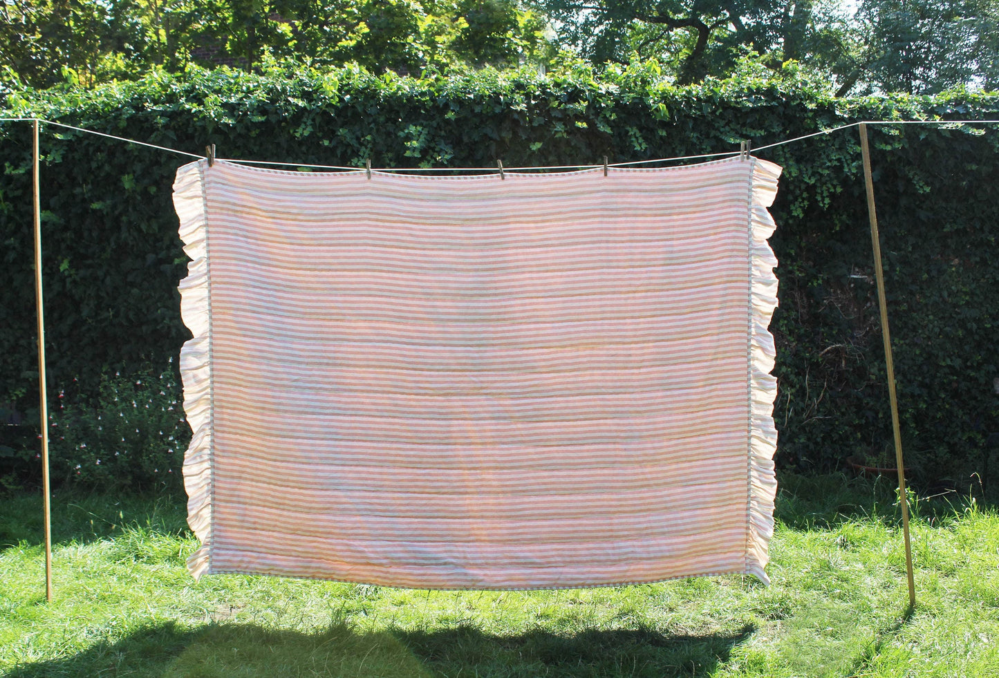 Blush Candy Stripe Linen and Velvet Quilt