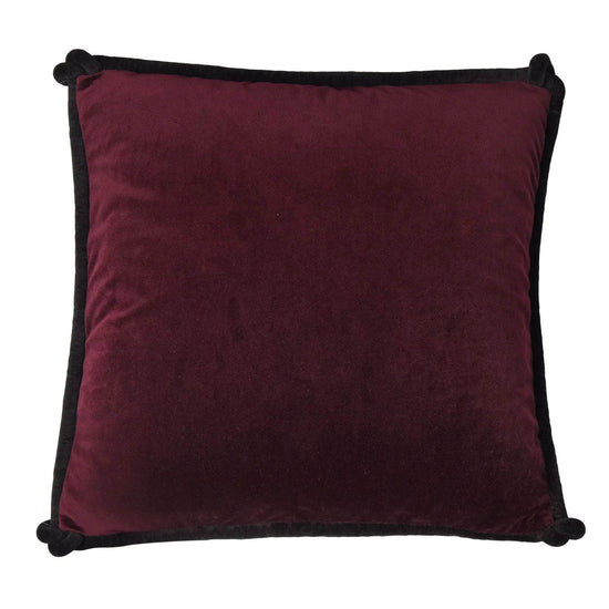 Plum & Grey Double-sided Velvet Cushion with Black Knotted Piping