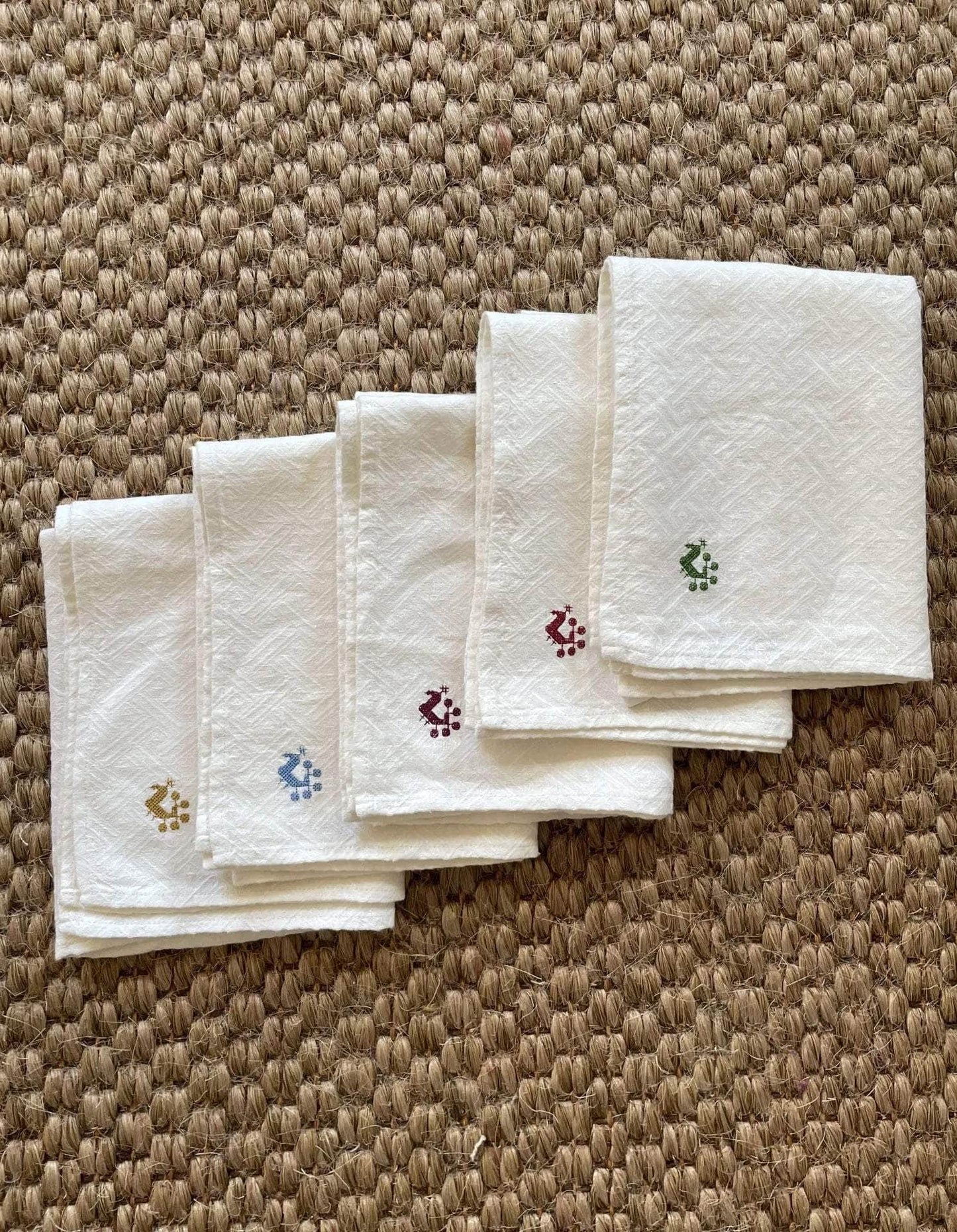 Damask Hand Towel with Cockerel Embroidery