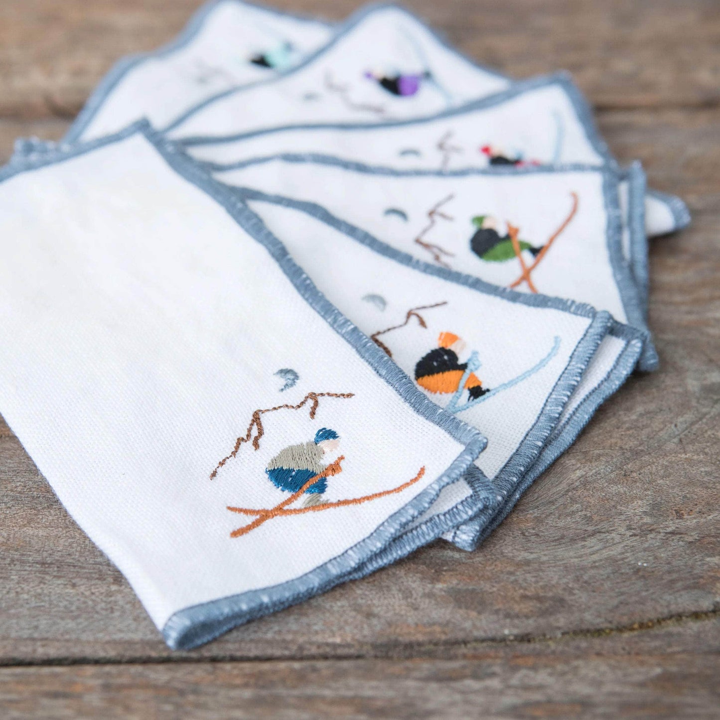 Ski Themed Linen Cocktail Napkins | Set of 6