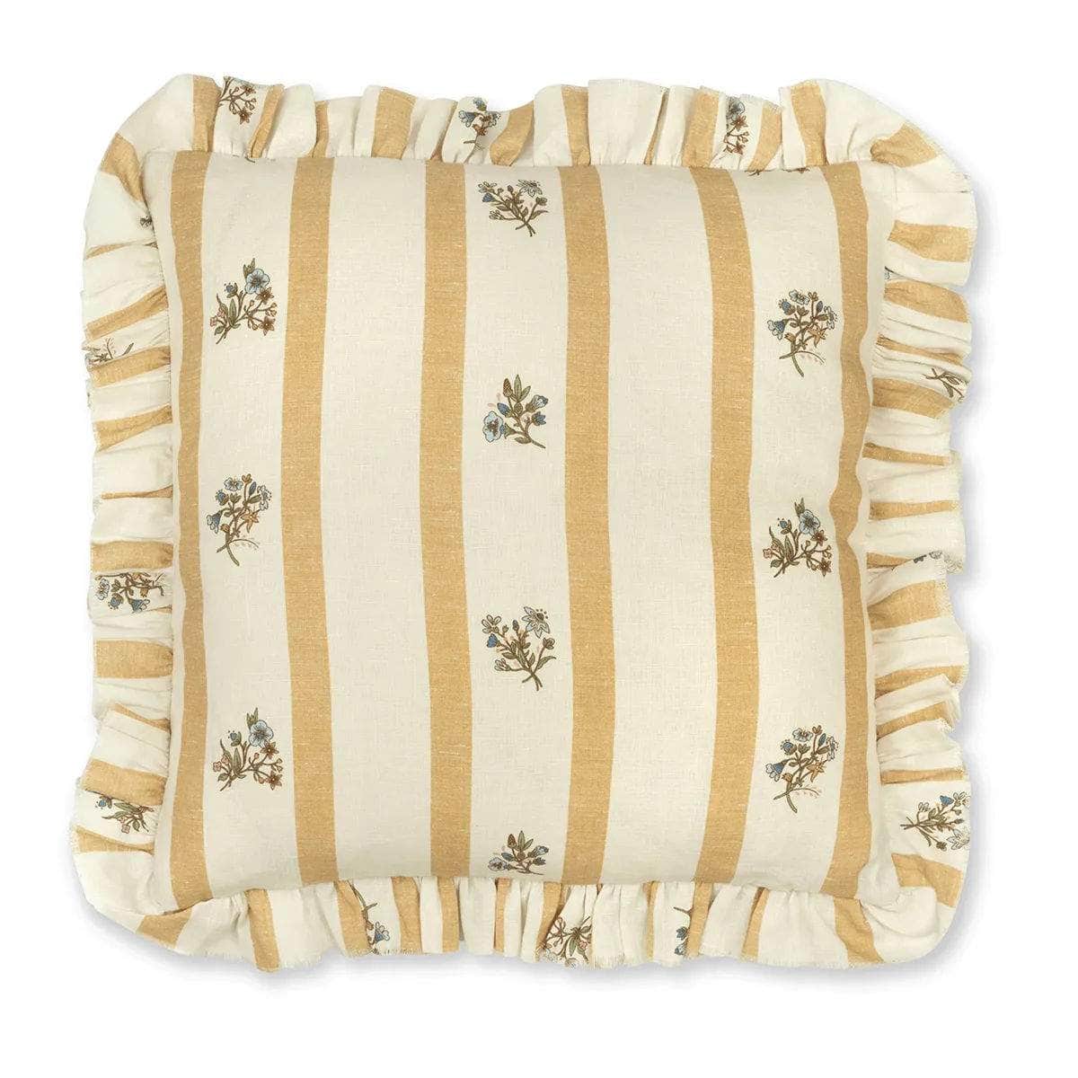 Flax & Field Posy Stripe Cushion in Ochre with Frill