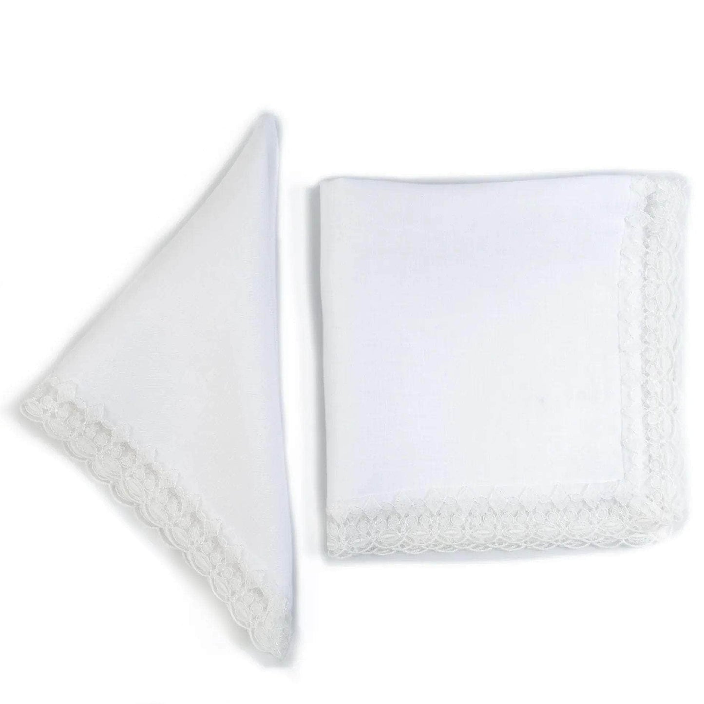 White Linen Napkin with Lace Trim