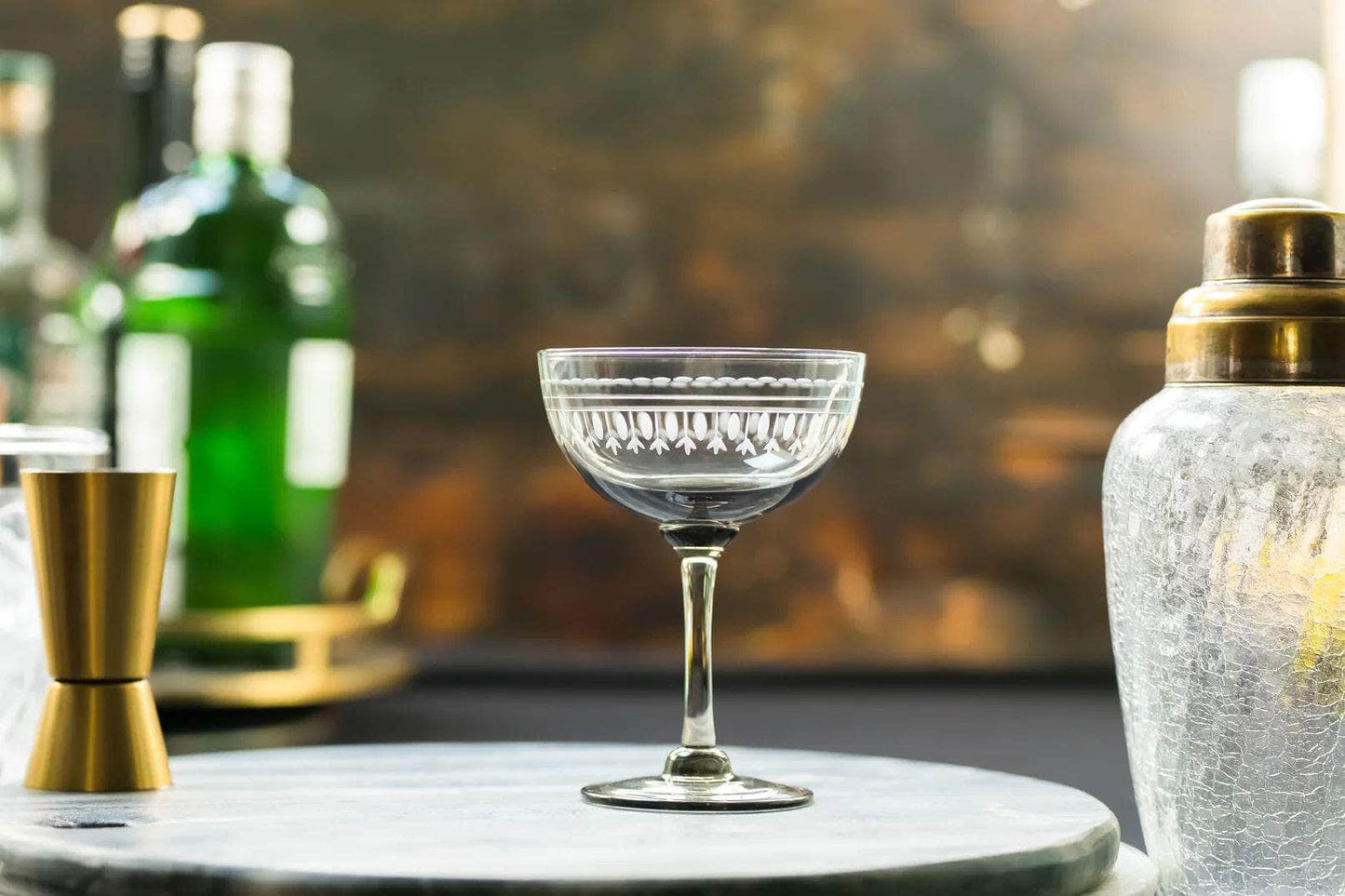 Smoky Crystal Champagne Saucers with ovals design