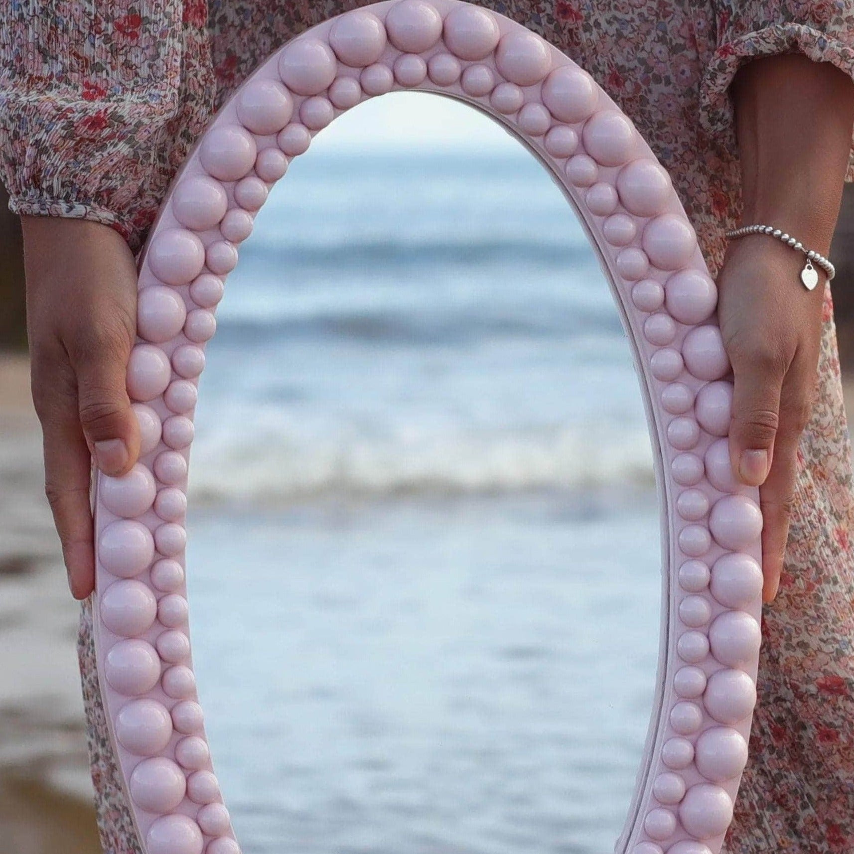 Painted Lacquered Oval Bobbin Mirror