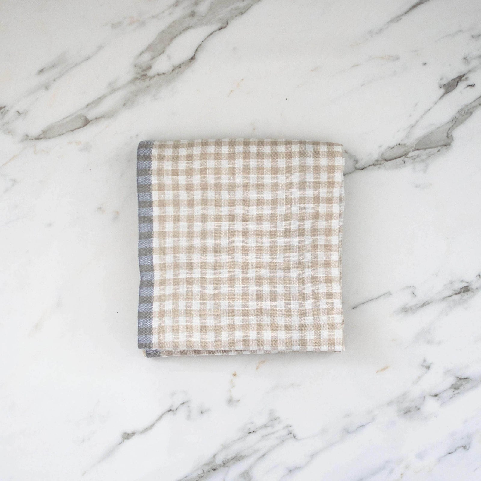 Beige Gingham Linen Kitchen Towels - Set of 2