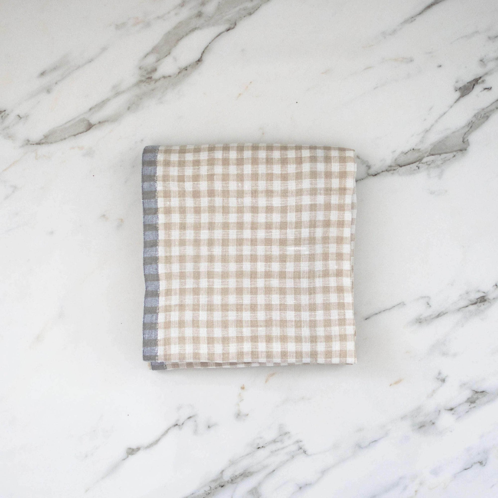 Beige Gingham Linen Kitchen Towels - Set of 2