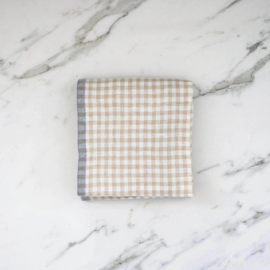 Beige Gingham Linen Kitchen Towels - Set of 2