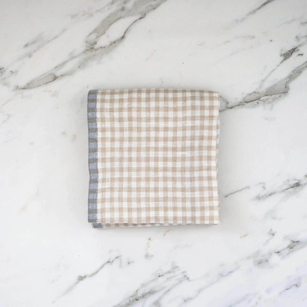 Beige Gingham Linen Kitchen Towels - Set of 2