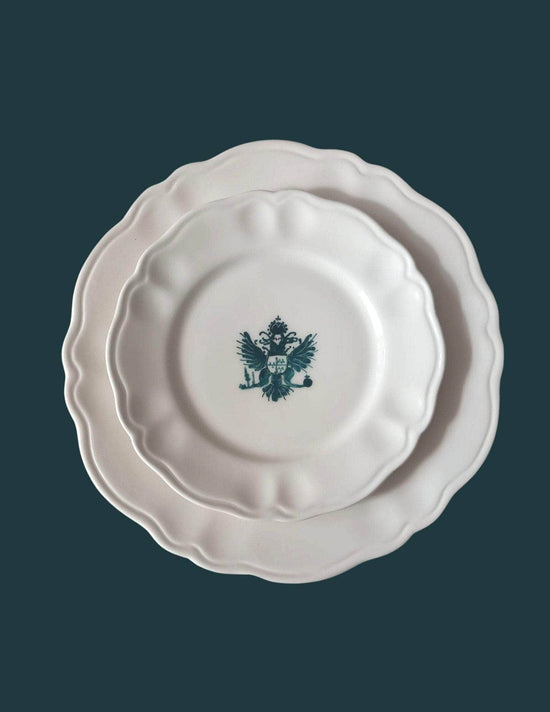 Ceramic Hand Painted Crest Scalloped Plate | Set of 12