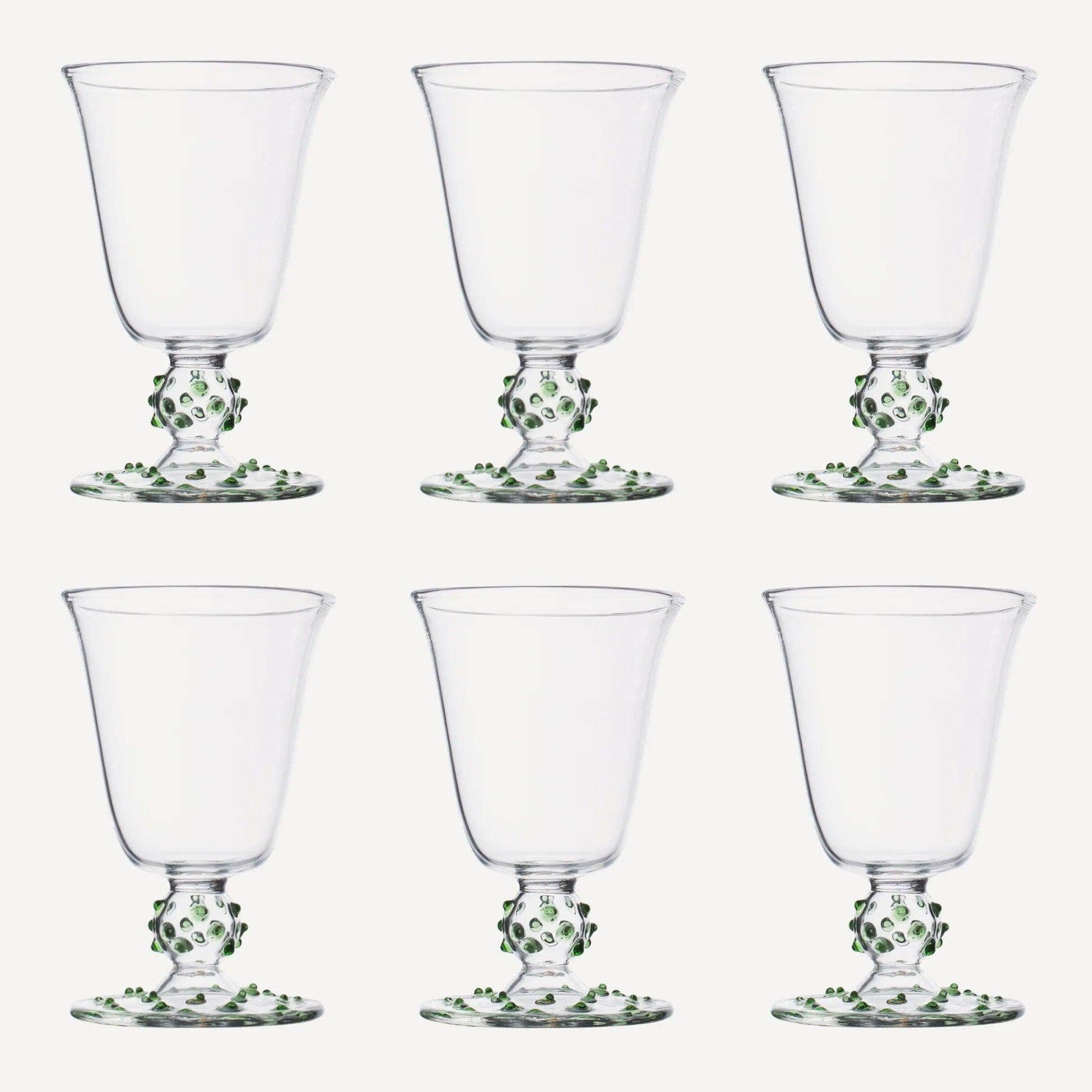 Green Pom Wine Glass - Set of Six