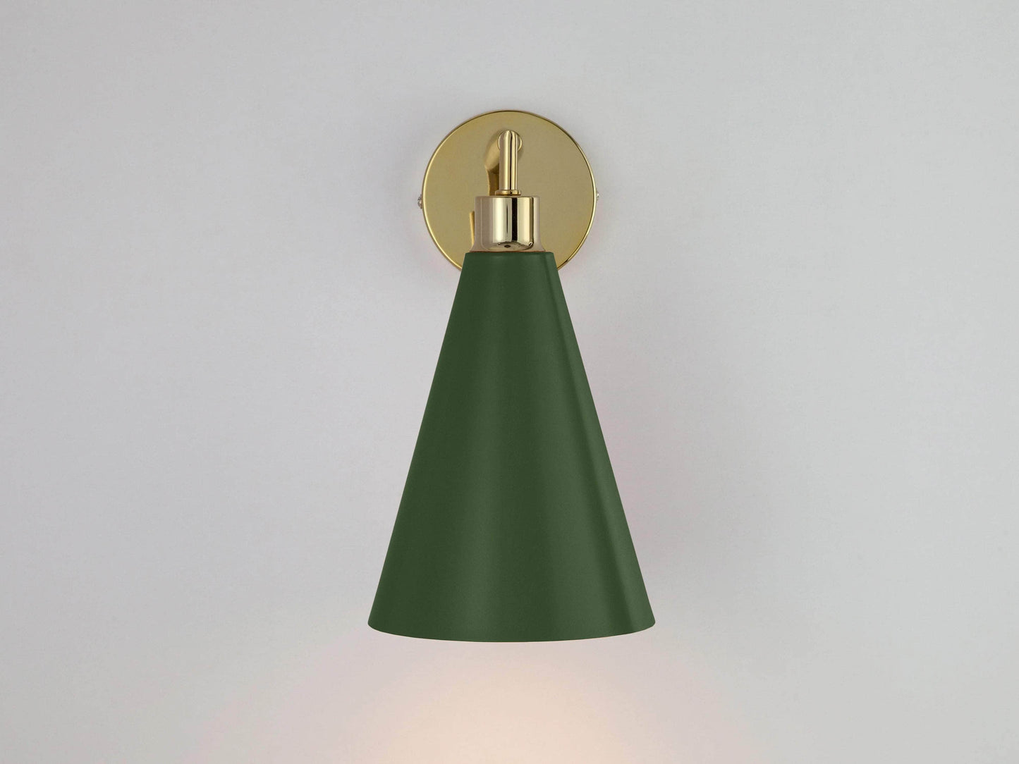 Olive green cone shade wall light