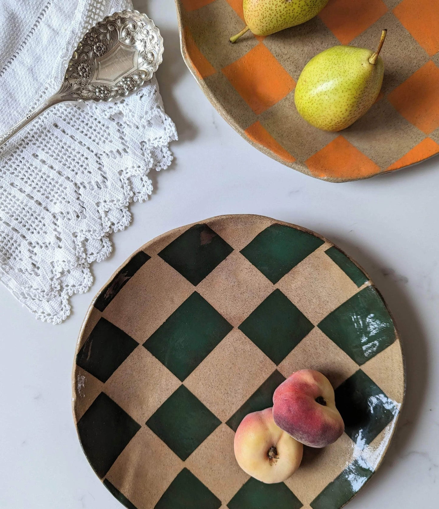 Orange Round Check Serving Platter