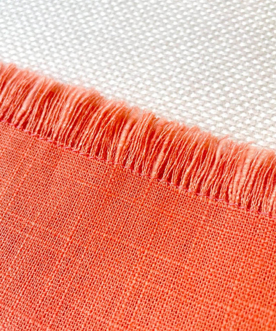 Coral Frayed Edge Linen Napkins | Set of 4