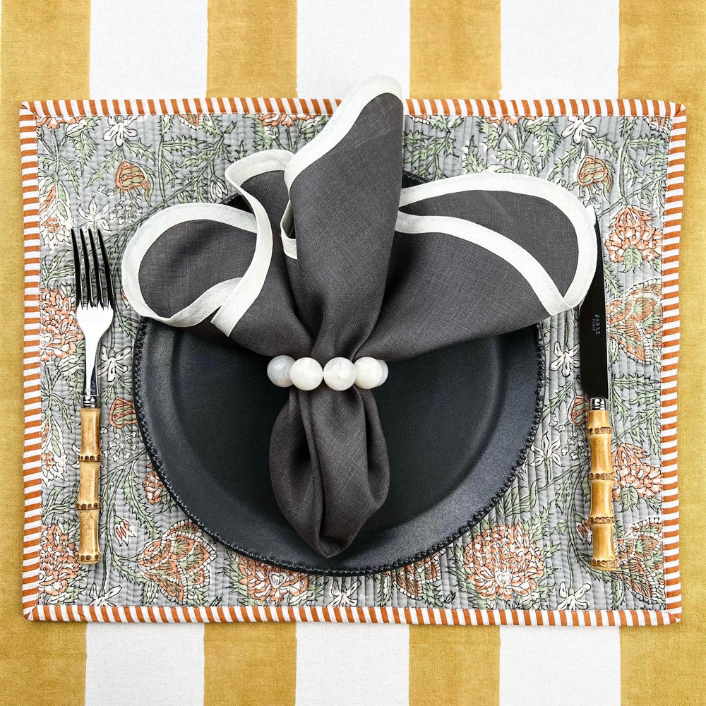 The Scallop Napkin in Grey & Ivory | Sold as set of Four