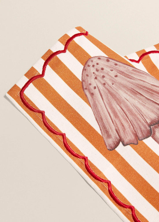 Orange Striped Mushroom Cotton Placemat With Red Embroidery