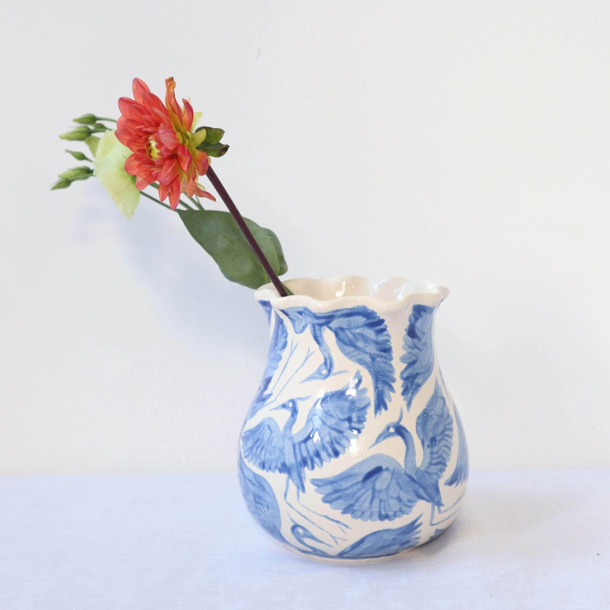 Herons Short Scallop Vase - Blue