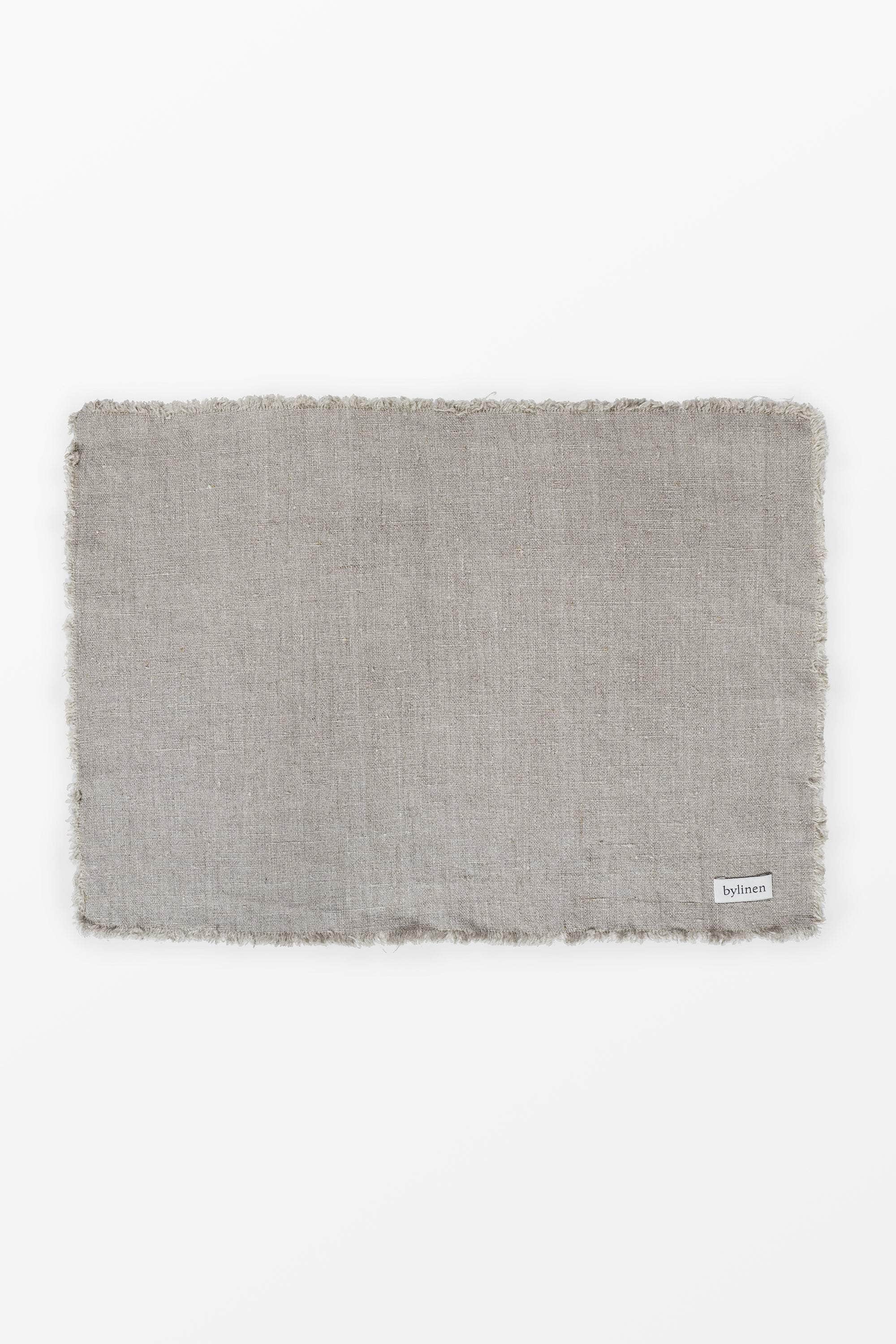 Grey Fringed Linen Placemat