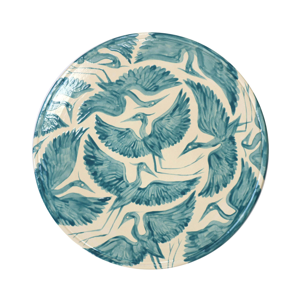 Herons Hand Painted Cake Stand - Teal