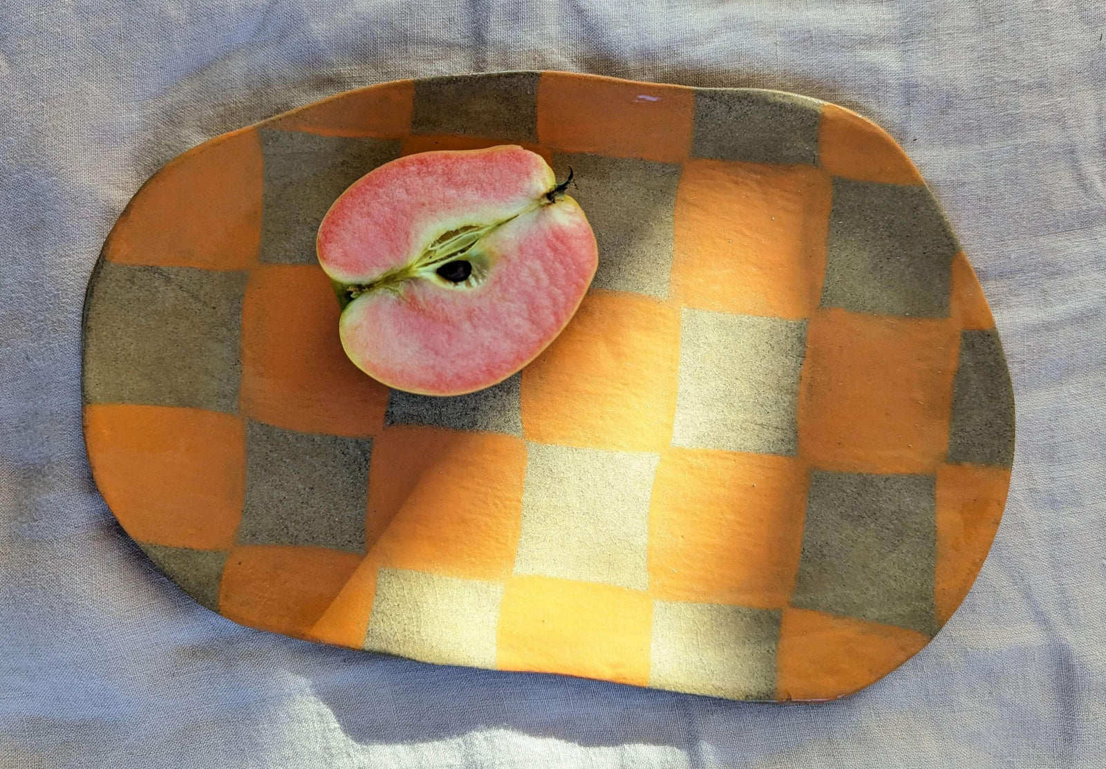 Orange Checks Oval Plate