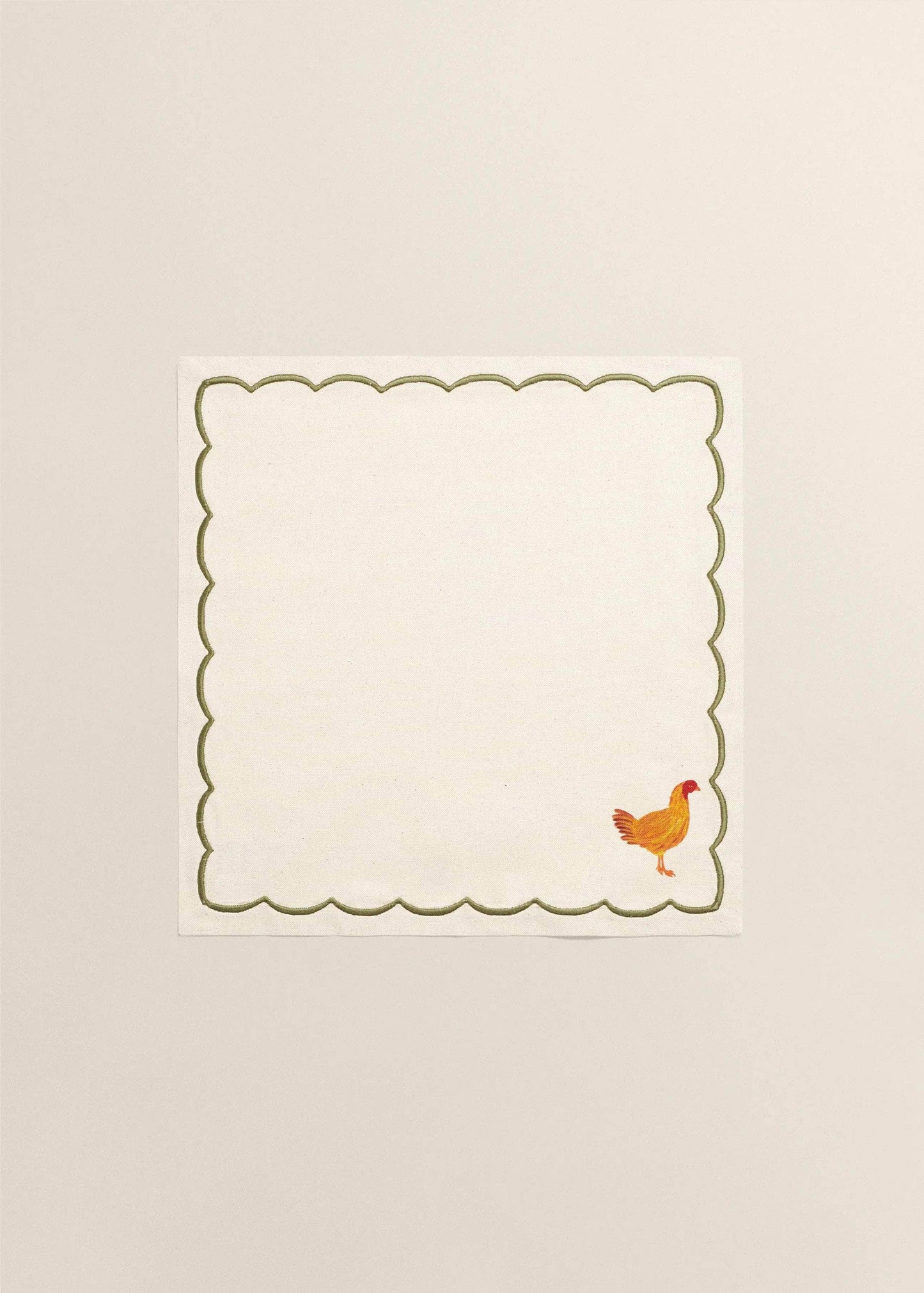 Beige Linen Napkins With Rooster Embroidery ( Set of 2 )