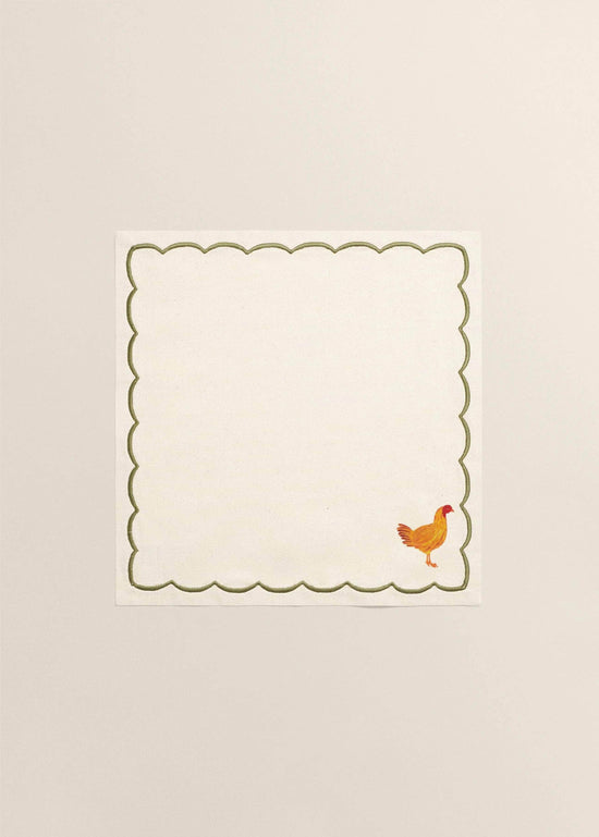 Beige Linen Napkins With Rooster Embroidery ( Set of 2 )