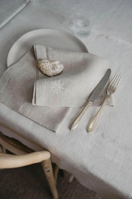 Grey Shell Embroidered Linen Napkins - Set of 4