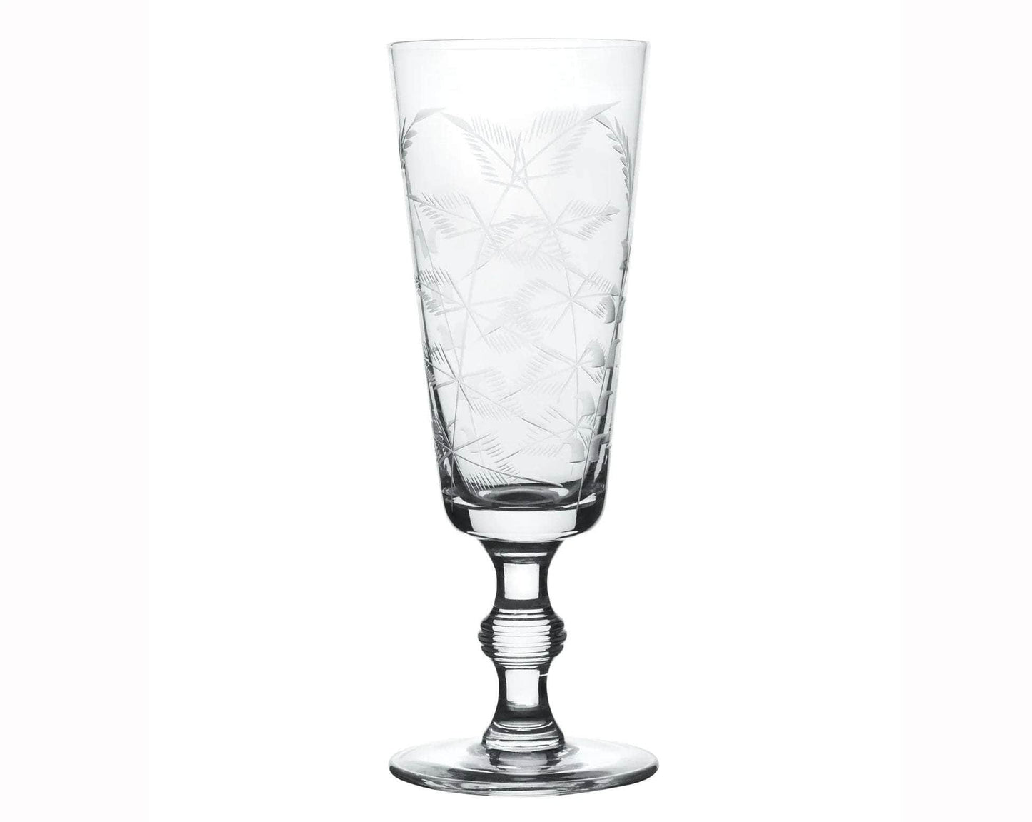 A Set of Four Crystal Champagne Flutes with Fern Design