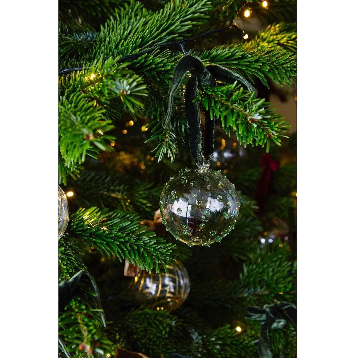 Box of Six Pom Glass Baubles - Green