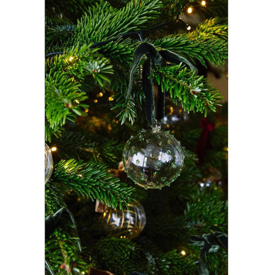 Box of Six Pom Glass Baubles - Green