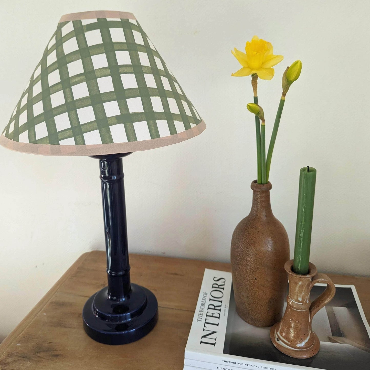 Green & Cream Gingham Paper Lampshade