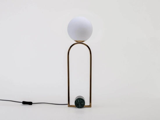 Olive green marble column table lamp