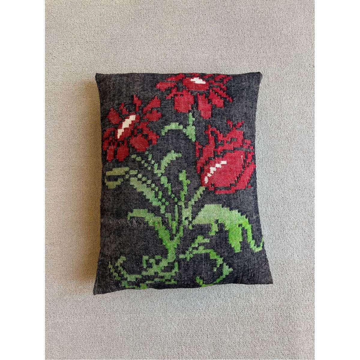 Vintage, Hand-Loomed, Decorative Wool Pillow Cover With Floral Design