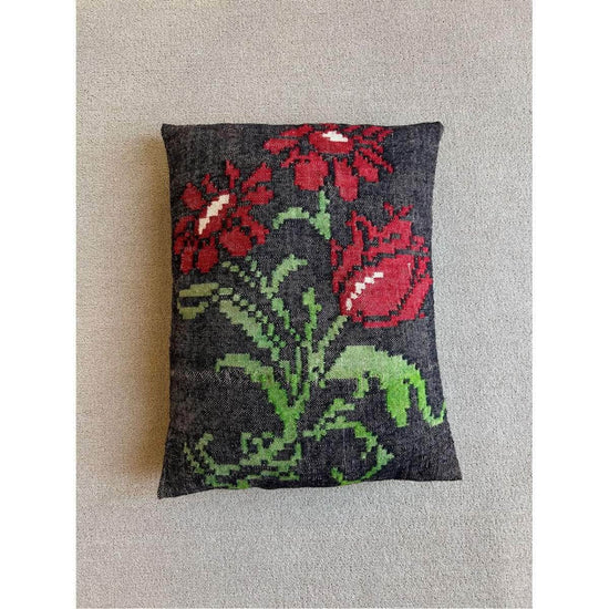 Vintage, Hand-Loomed, Decorative Wool Pillow Cover With Floral Design