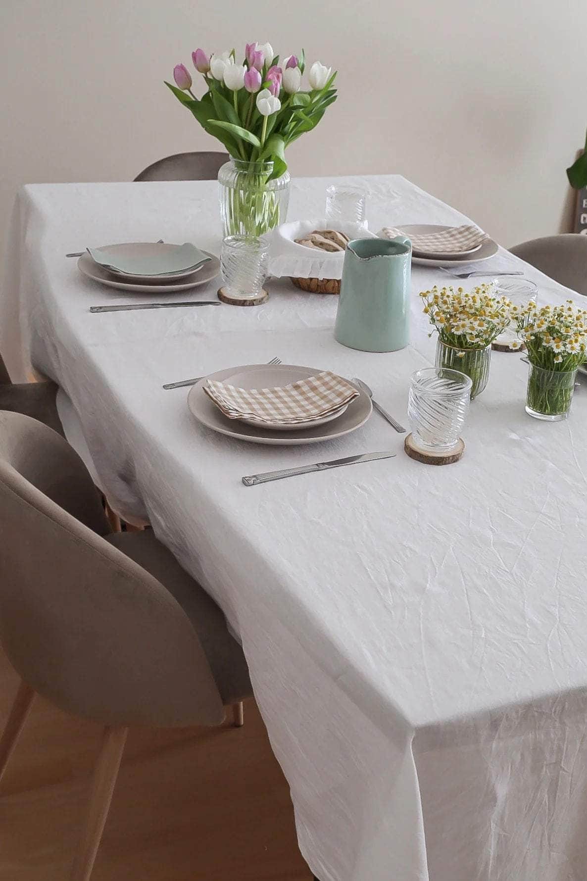 Hemstitch Linen/Cotton Tablecloth, White