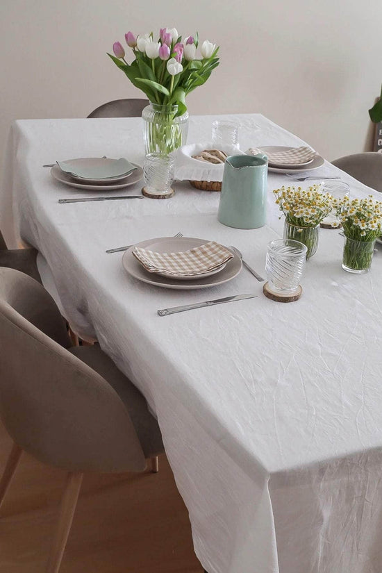 Hemstitch Linen/Cotton Tablecloth, White